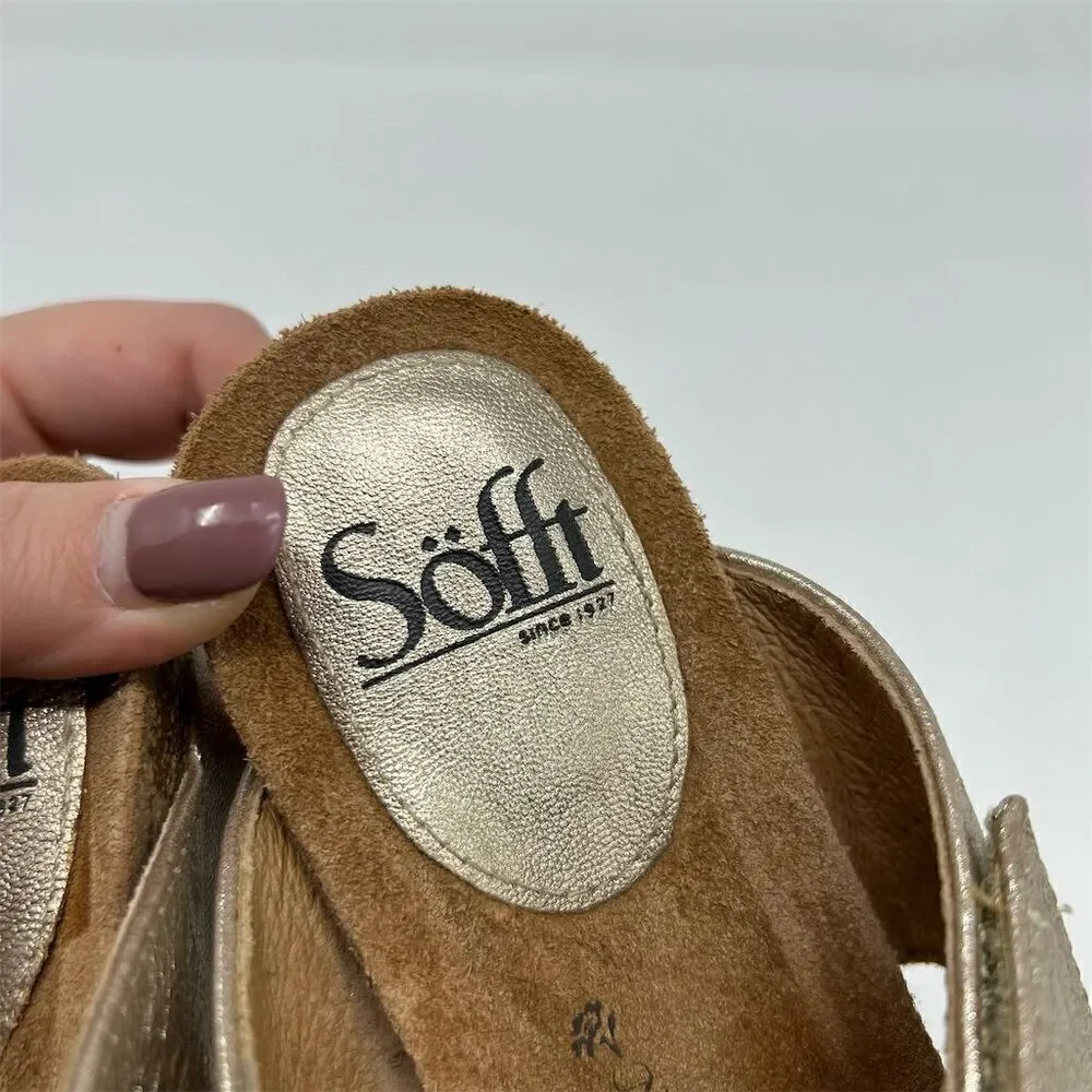 Söfft Women's Gold Metallic Snake Print Wedge Strappy Sandals Size 7 Summer